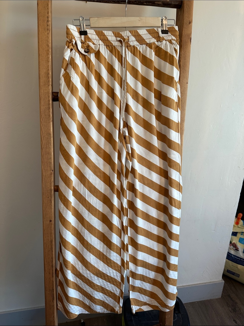 Maeve Mustard & White Diagonal Stripe Wide-Leg Pants